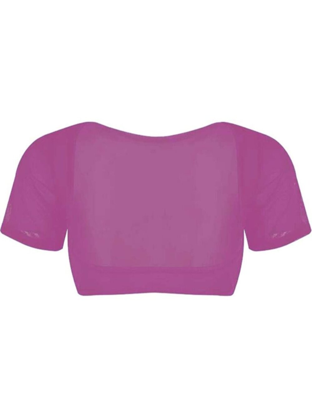 Women's Magenta Mesh Open Bust Short Sleeve Spandex Belly Dance Crop Top